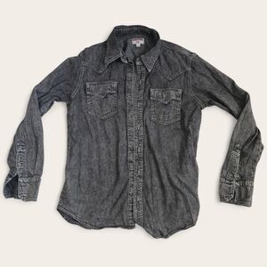 True Religion Men's Long Sleeve Streetwear Y2K Inspired Denim Button Up Shirt XL